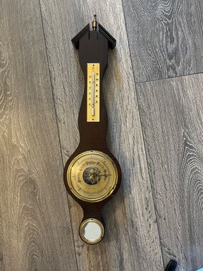 Vintage Dark Brown Wall Barometer Thermometer West Germany